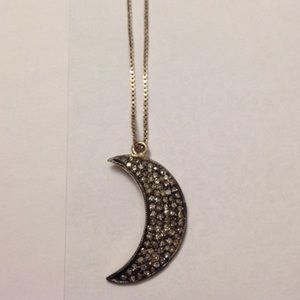 Pave diamonds white gold moon pendant necklace